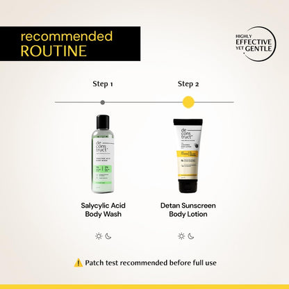 Deconstruct Detan Sunscreen Body Lotion SPF 50 PA++++ | Broad Spectrum UVA and UVB Protection| Lightweight , Water-Resisitent , Non-Greasy Formula | With Kojic Acid & Niacinamide for Reducing Tan Lines & Skin Brightening | All Skin types | 90 ml