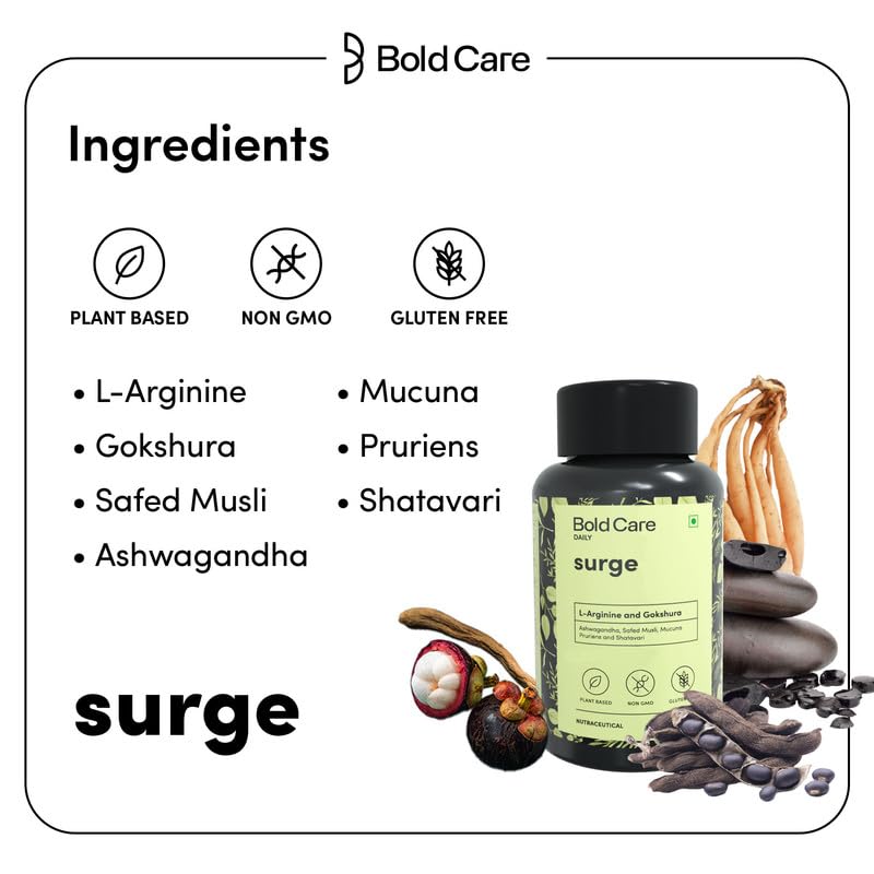 Bold Care Surge (60 Veg Tablets 1 Pack) With Mucuna, Pruriens, L-Arginine, Gokshura, Ashwagandha, Safed Musli, Shatavari | No Side Effects, Non Gmo, Plant Based