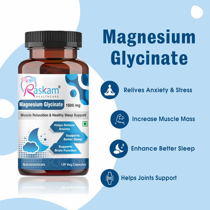 Magnesium Glycinate Capsules, 100 Veg Capsules, Muscle Relaxation & Healthy Sleep Support (1500 mg)