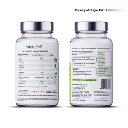 Health Veda Organics Zinc Citrate | Supports Immune and Immunity | Healthier Skin, Hair & Nails | Improves Iron Absorption | 120 Veg Capsules | For Both Men & Women