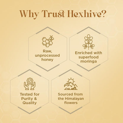 Hexhive Moringa Honey | Ayurvedic Wellness Superfood | Organic Honey with Moringa Extracts | Rich in Vitamins & Antioxidants | Natural Immunity & Detox Support | No Added Sugar | 250g