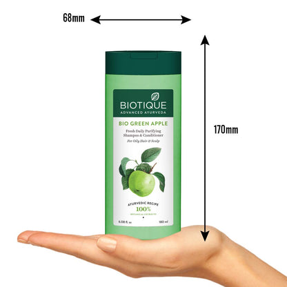 Biotique Bio Green Apple Fresh Daily Purifying Shampoo and Conditioner for Oily Scalp and Hair, 180m And Biotique Bio Green Apple Fresh Daily Purifying Shampoo And Conditioner, 190ml