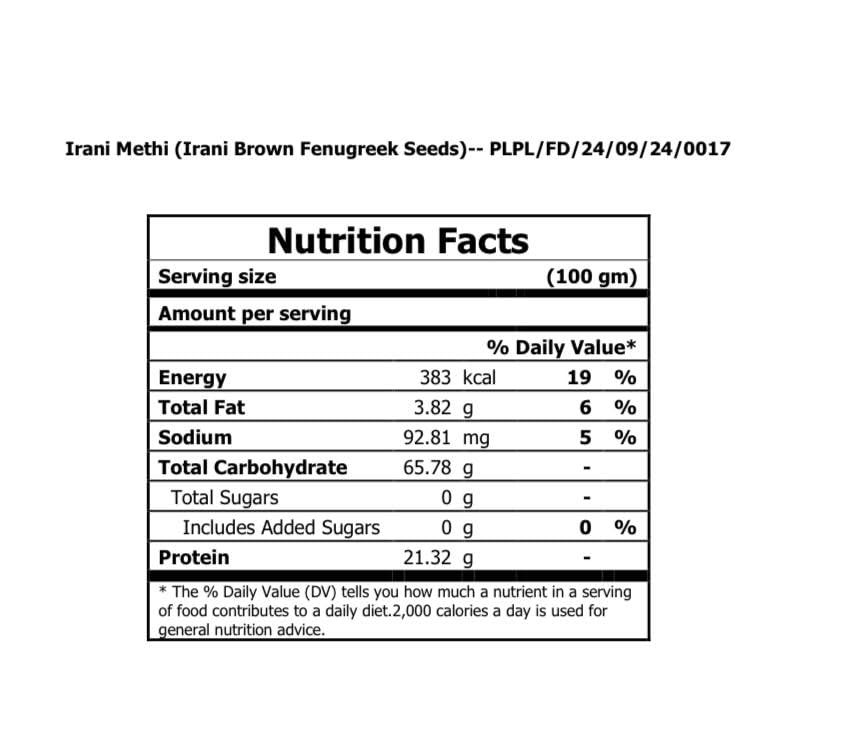 SJ IRANI Irani Methi Brown Fenugreek Whole Seeds 100G Pouch Packing