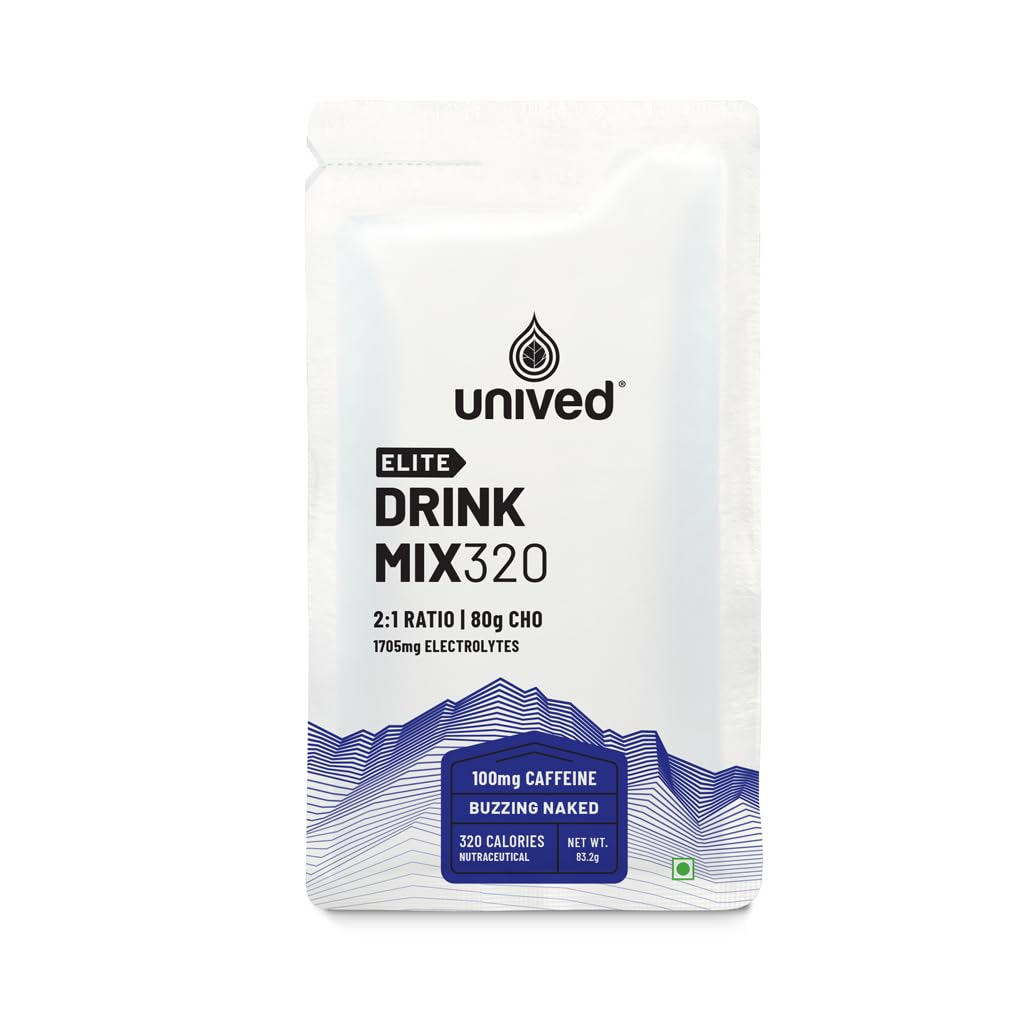 Unived Elite Drink Mix 320 | High Calorie Energy Drink | 2:1 Ratio & 80g Carbohydrates with 1705mg Essential Electrolytes | Endurance Athletes Sports Drink (Buzzing Naked (100mg Caffeine))
