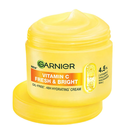 Garnier Fresh & Bright Vitamin C Sorbet Moisturizer, 4.5% Vit C + Hyaluronic Acid + Niacinamide + BHA, 9x Lighter Sorbet Cream, For Hydration & Dark Spot Reduction, Suitable for Oily to Normal & Combination Skin, 45g