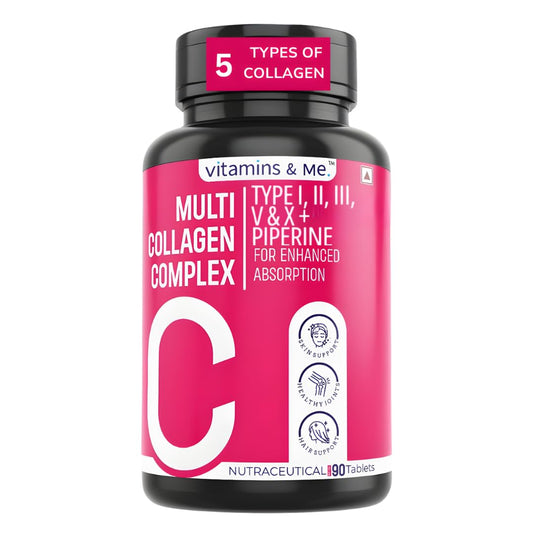 Multi Collagen Tablets for Women & Men â€“ 5 Types of Collagen (I, II, III, V & X) | Skin Glow, Hair, Nails, Bones & Joint Support | Hydrolyzed Peptides + Black Pepper for Absorption â€“ 60 Tabs