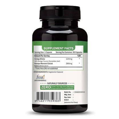 Vokin Biotech Ginkgo Biloba with Brahmi Boosts Concentration & Learning Activities 90 Capsules