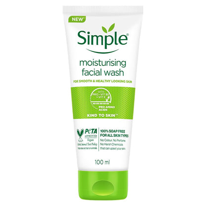 Simple Kind To Skin Moisturising Facial Wash 100 ml | 100% Soap-Free Facewash | For normal to dry skin