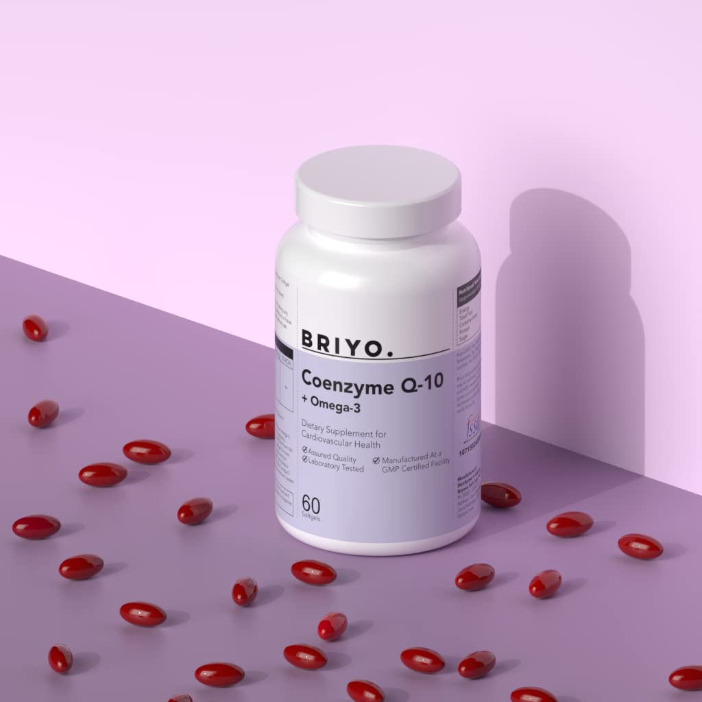 Briyosis CoenzymeQ10 + Omega 3-150 mg Omega 3 + 100 mg Omegas 3 with Lycopene and Selenium for Heart Health, Cellular Energy, Antioxidant Support