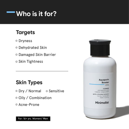 Minimalist 5% Aquaporin Booster | Hydrating Face Wash For Dry Skin with Hyaluronic Acid | Sulphate Free | Non-drying Cleanser | For Women & Men (100 ml)