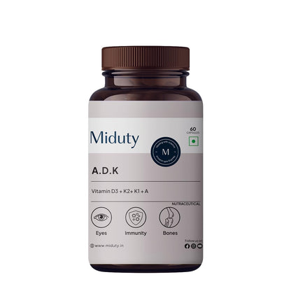 Miduty by Palak Notes Vitamin ADK, Vitamin D3 and K2 Supplements, Cholecalciferol Vitamin D3, Boost Immunity, Stronger Bones, Vitamin ADK Supplement, Immunity Booster Capsule - 60 Capsules