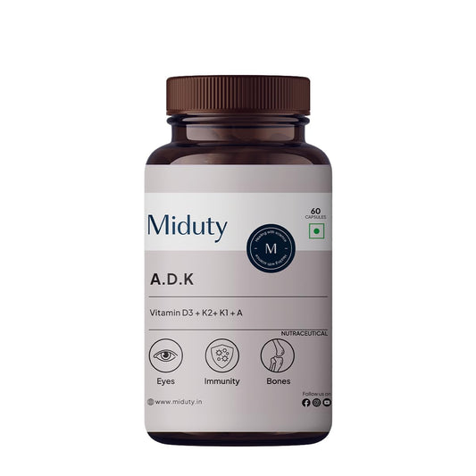 Miduty by Palak Notes Vitamin ADK, Vitamin D3 and K2 Supplements, Cholecalciferol Vitamin D3, Boost Immunity, Stronger Bones, Vitamin ADK Supplement, Immunity Booster Capsule - 60 Capsules