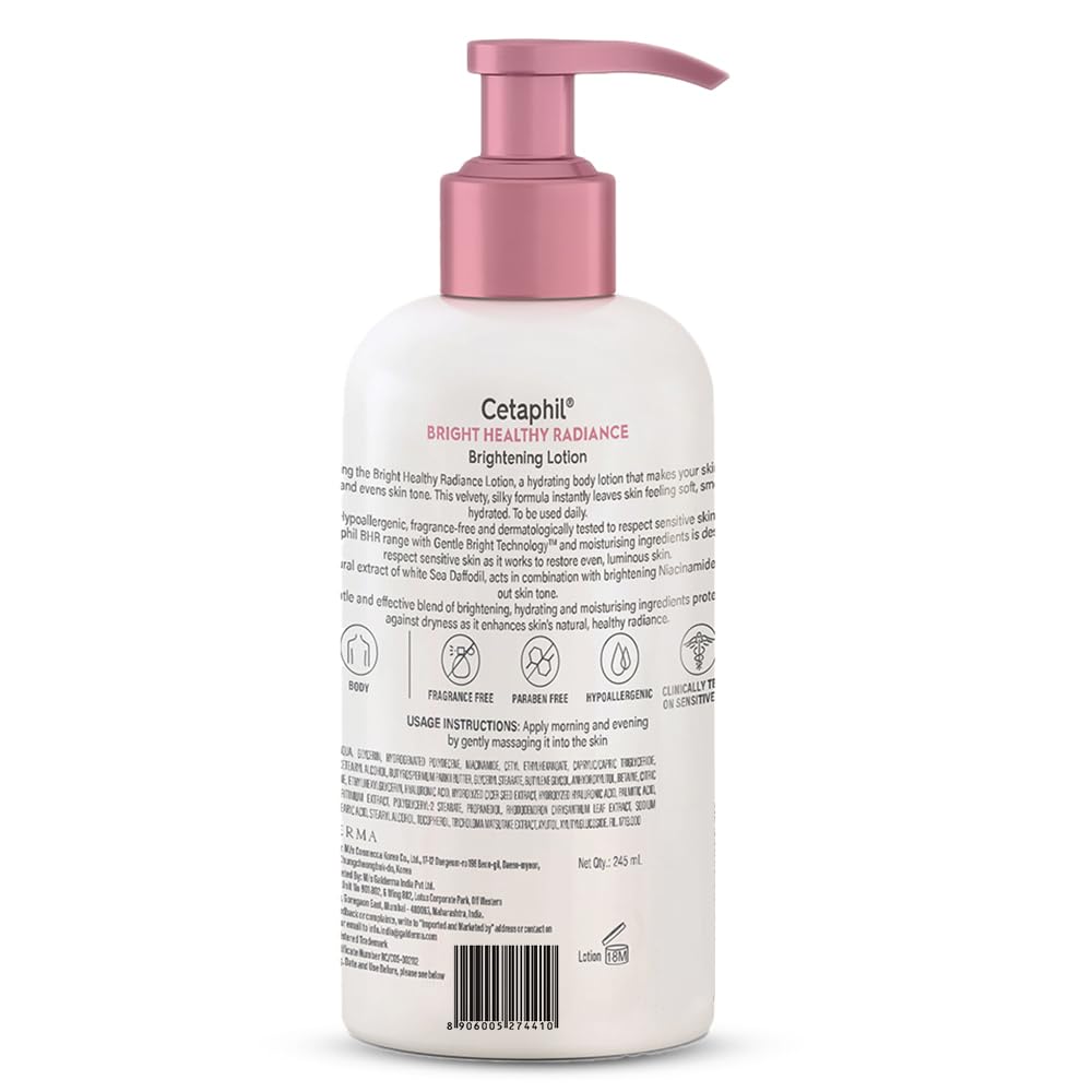 Cetaphil Bright Healthy Radiance Brightening Body Lotion 245ml â€“ Deep Hydration & Even Skin Tone Body Moisturizer with Niacinamide & GentleBright Technology, Lightweight, Non-Greasy, Hydrating & Fragrance-Free Lotion for Sensitive Skin