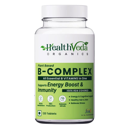 Health Veda Organics Plant Based Vitamin B-Complex Tablets - All essential B Vitamins in One for Hair Growth, Boosts Energy & Immunity - (120 Veg Tablets)