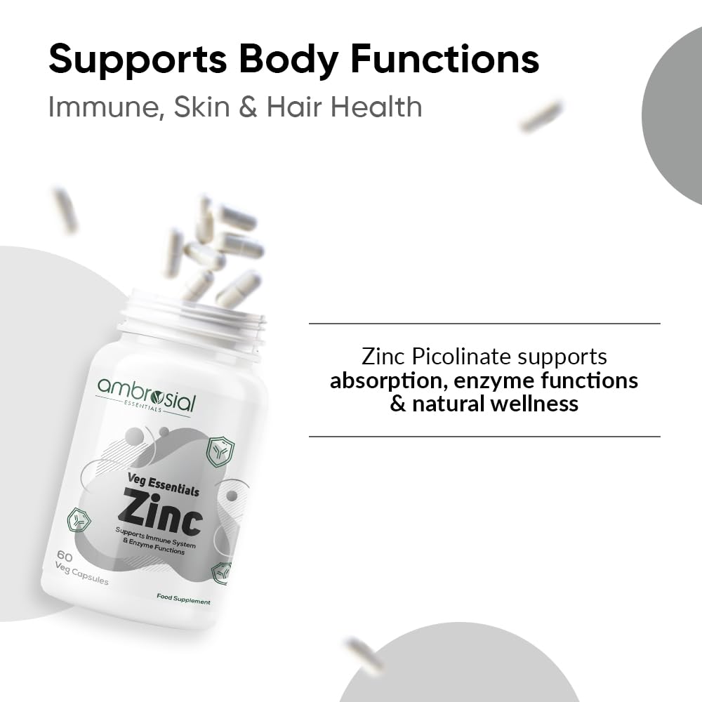 Ambrosial Zinc Supplements - High Strength 30 mg, Highly Bioavailable Zinc Supplement for Men & Women, Immune & Metabolism Support, Zinc Supplements, Pack of 1-60 Capsules
