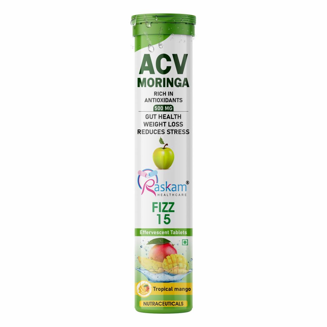 Apple Cider Vinegar (ACV) Moringa | Master Your Appetite & Boost Immunity | Natural Energy with Antioxidants | No Added Sugar | Tropical Mango Flavor | 15 Fizz Tablets (500mg) Pack of 1