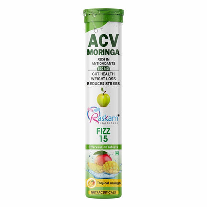 Apple Cider Vinegar (ACV) Moringa | Master Your Appetite & Boost Immunity | Natural Energy with Antioxidants | No Added Sugar | Tropical Mango Flavor | 15 Fizz Tablets (500mg) Pack of 1