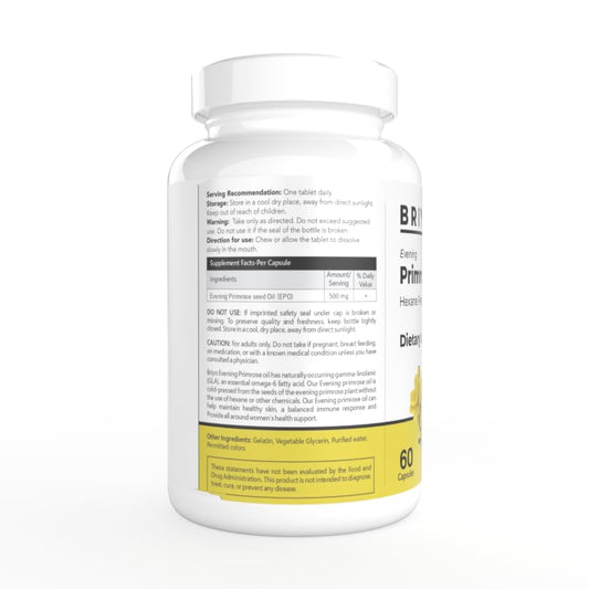 Briyo Primrose oil 500 mg (Natural source of GLA) - 60 Capsules to help promote women Health