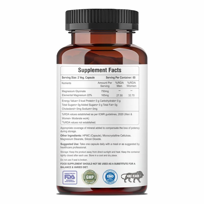 Magnesium Glycinate Capsules, 100 Veg Capsules, Muscle Relaxation & Healthy Sleep Support (1500 mg)