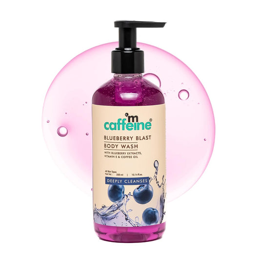 mCaffeine Blueberry Blast Body Wash with Fruity Fresh Blueberry Long Lasting Fragrance - 300 ml | Deep Cleansing & Detan for Soft & Smooth Skin | Shower Gel | For All Skin Types | For Men & Women