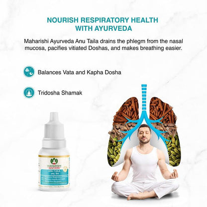Maharishi Ayurveda Anu Taila - Nasal Congestion Relief Oil | Migraine & Sinusitis Treatment | Improve Sensory Perception | Herbal Formula | 10ml