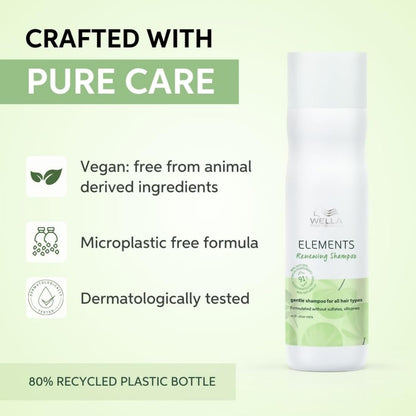 Wella Professionals Elements Renewing Shampoo | Gentle Cleanser for Shiny, Frizz-Free Hair | Sulphate Free Shampoo, Silicone, Paraben Free & Vegan | With Aloe Vera, Vitamin E