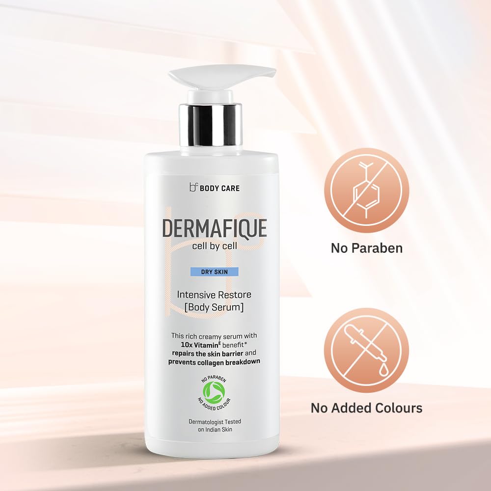 Dermafique Intensive Restore Body Lotion Serum with 10X Vitamin E benefit 300ml, Body Lotion for Dry Skin, Suitable for Winters & 100 hour Deep moisturisation, Moisturizer for Body | Dermatologist Tested