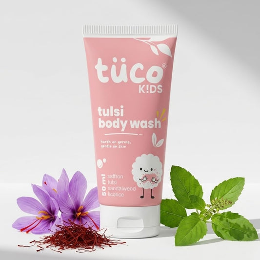 Tuco® Kids Body Wash/Shower Gel | Infused with Sandalwood Oil, Tulsi and Saffron | Gently Cleanse, Soothe, and Nourish | Ages 2-5, 5-10, 10-15 | SLS/SLES and Paraben Free | 50 ml