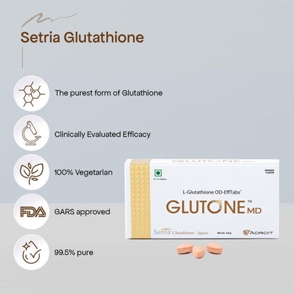 Glutone MD â€“ Glutathione Mouth-Dissolving Tablets| Made with Setria L-Glutathione (Japan) 100mg| Radiant Glow & Even Skin Tone| Pack of 30 Tablets (Orange)