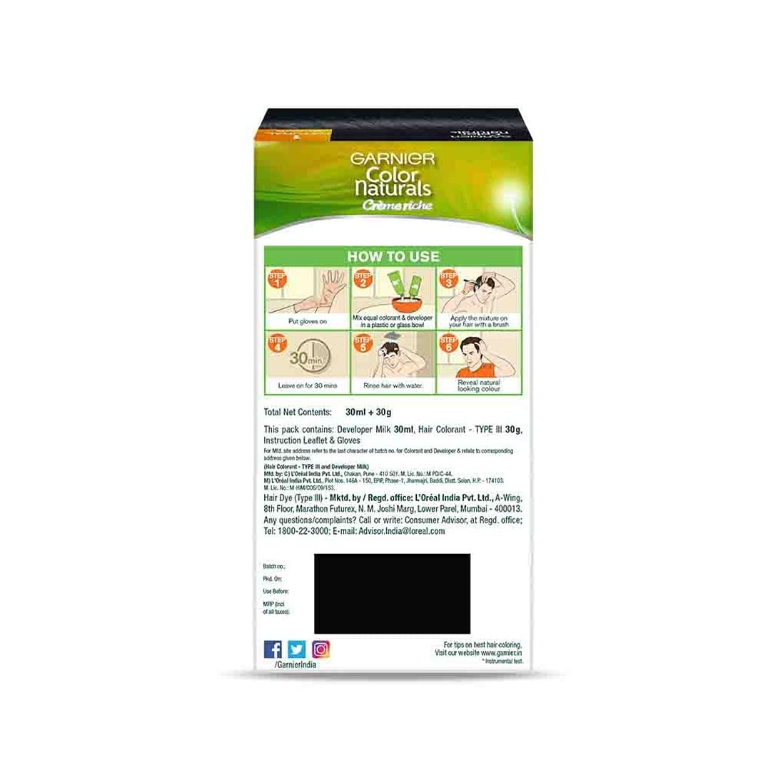 Garnier, Hair Colouring Creme, Long-lasting Colour, Smoothness & Shine, Color Naturals Men, Shade: 1 Natural Black, 30ml + 30g