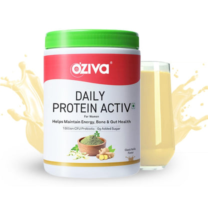 OZiva Daily Protein Activ for Women | Best Protein Powder for Women with 120g Protein, Probiotics, Shatavari for Increased Energy Levels, Bone Health and Hormonal Balance 300g
