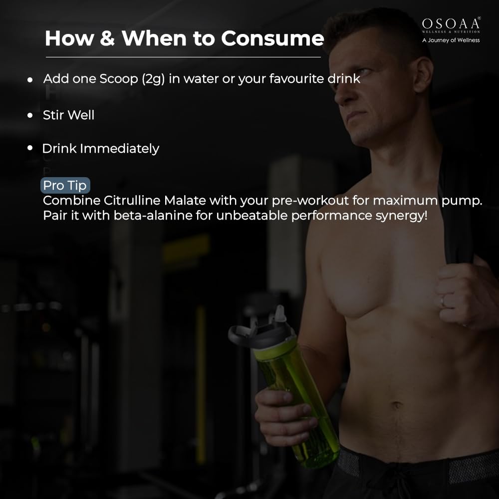 OSOAA Pure Citrulline Malate 2:1 Supplement Powder - 250g, Unflavoured | Boosts Nitric Oxide, Pre Workout Amino Acid for Muscle Strength & Endurance