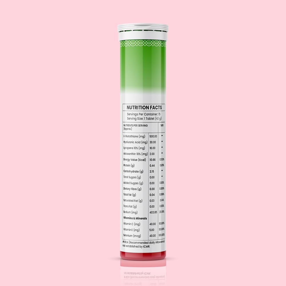 Simply Herbal Bioactive Gluta, Strawberry Flavoured Effervescent Tablets with L-Glutathione, Hyaluronic Acid and Collagen Builder, 15 Tablets