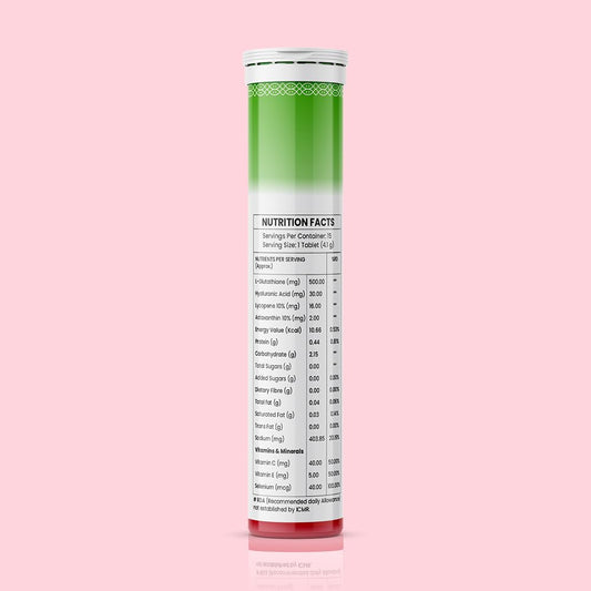 Simply Herbal Bioactive Gluta, Strawberry Flavoured Effervescent Tablets with L-Glutathione, Hyaluronic Acid and Collagen Builder, 15 Tablets