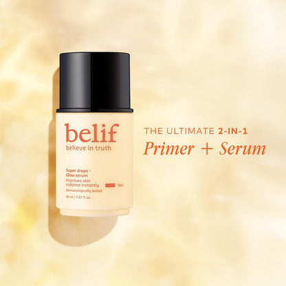 Belif Super Drops Niacinamide Vitamin C Glow Serum | 2-in-1 Primer + Brightening Face Serum | Hydrating, Radiant & Dewy Finish | Korean Skincare | Vegan, Clean Beauty for All Skin Types | 30ml
