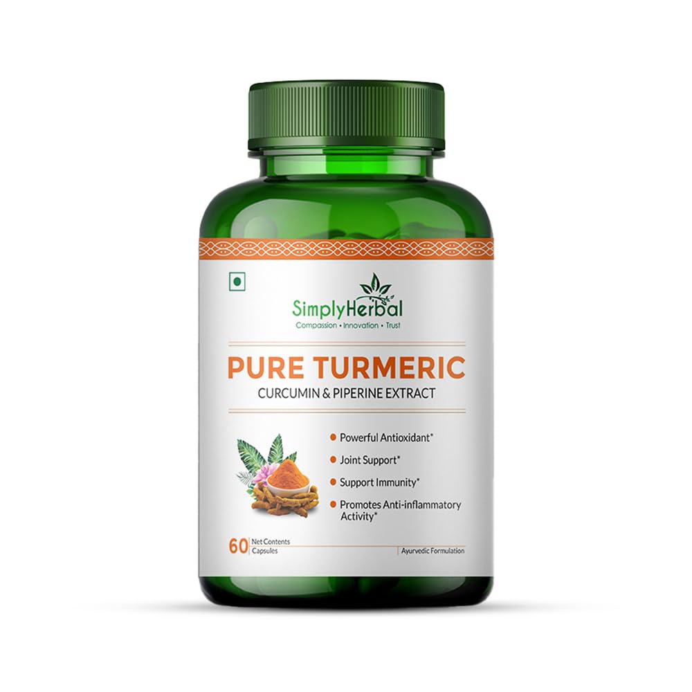 Simply Herbal 800 MG Turmeric Curcumin & Piperine Extract Capsules for Immunity | Immunity Boosters Capsule for Adults | Good for Skin & Joint Pains | Natural and Pure Curcuminoids Capsule, Pack of 1