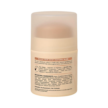 Carmesi Glow Revive Underarm Roll On Deodorant for Women | Brightens Skin, Reduces Pigmentation, Controls Odour | Rice Water, Vitamin E, 2% w/w Salicylic Acid & AHAs | 90% Natural | No Alcohol & Aluminium | 50 ml