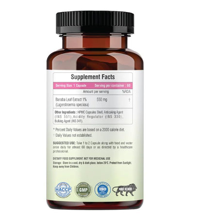 Banaba Leaf Extract Capsules |Natural Wellness Support |100% Vegetarian | 60 Capsules
