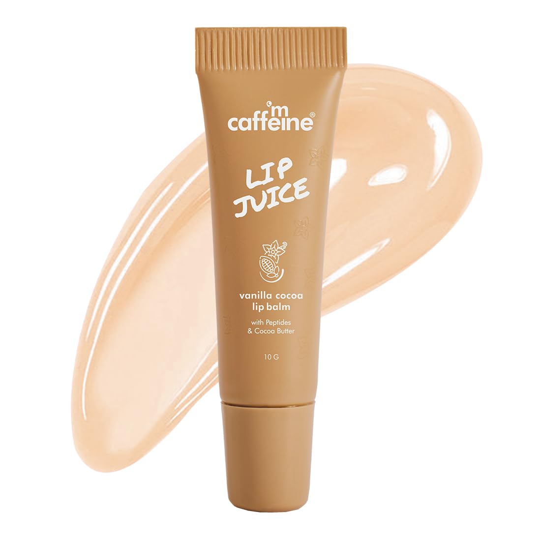 mCaffeine Lip Juice Vanilla Cocoa Lip Balm | 24 hrs Moisturization | Sweet Vanilla Flavor | With Peptides, Cocoa Butter & Vitamin E | Heals Dry & Chapped Lips | Lip Balm For Men & Women - 10g