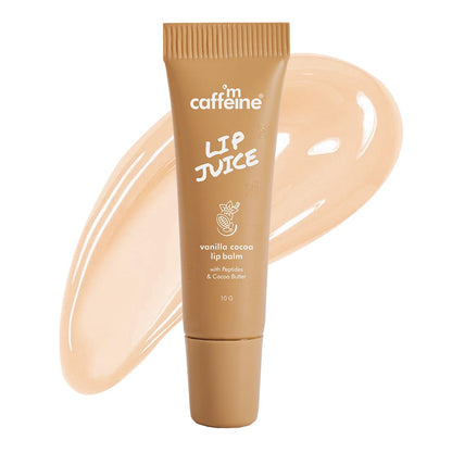 mCaffeine Lip Juice Vanilla Cocoa Lip Balm | 24 hrs Moisturization | Sweet Vanilla Flavor | With Peptides, Cocoa Butter & Vitamin E | Heals Dry & Chapped Lips | Lip Balm For Men & Women - 10g