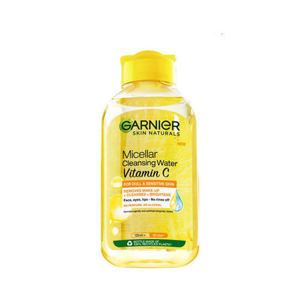 Garnier Vitamin C Micellar Cleansing Water For Dull Skin | Make-Up Remover & Cleanser - Removes makeup, dirt & impurities & Brightens Skin | Just Pour, Press & Swipe | 125ml