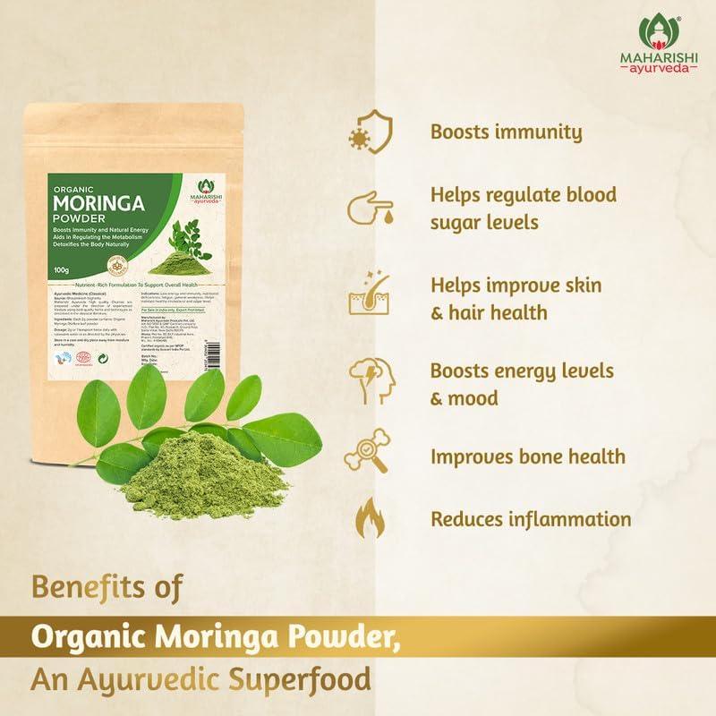 Maharishi Ayurveda Organic Moringa Powder , Certified Organic Moringa Churna from Pure Moringa Leaves for Skin & Hair Health, Detoxification and Natural Source of Protein
