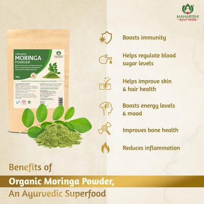 Maharishi Ayurveda Organic Moringa Powder , Certified Organic Moringa Churna from Pure Moringa Leaves for Skin & Hair Health, Detoxification and Natural Source of Protein
