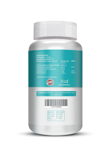 Vokin Biotech Marine Collagen 3000Mg With Biotin & Vitamin C For Skin|Hair|Nails (180 Tablets), 200 grams