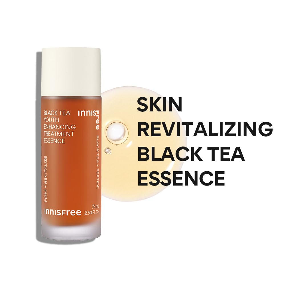 Innisfree Black Tea Treatment Essence - 75ml for Anti-Wrinkle Effect - Evens Out Skin Tone, Korean Skincare