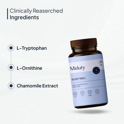 Miduty by Palak Notes Sleep Well Capsules - Melatonin - Promote Restful Sleep - Helps in Deep Sleep - Refreshing Night Rest- Pack of 60 Capsules