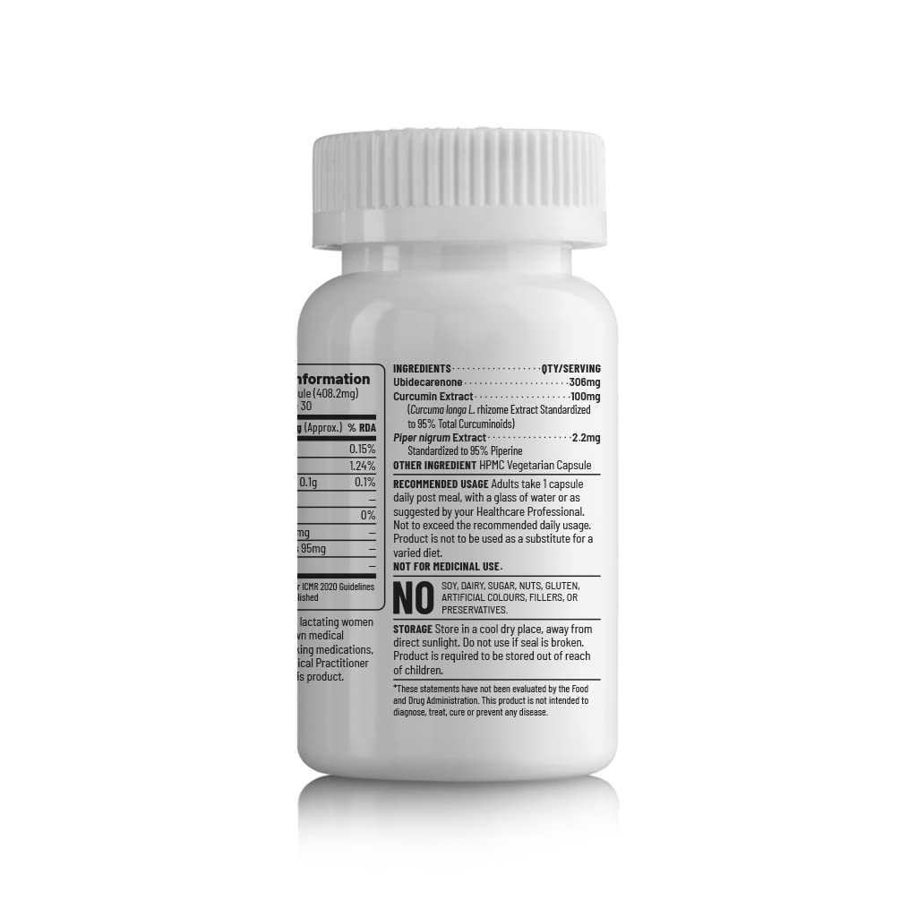 Unived CurQ10 | High dose blend of 300mg CoQ10 with 100mg Curcumin | Powerful Antioxidant for Heart Health & Overall Wellbeing | 30 Vegan Capsules