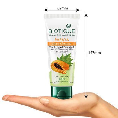 Biotique Papaya Deep Cleanse Face Wash | Gentle Exfoliation | Visibly Glowing Skin | 100% Botanical Extracts| Suitable for All Skin Types | 100ml