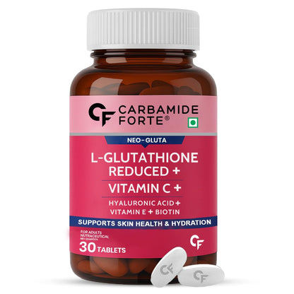 Carbamide Forte Japanese Reduced L Glutathione Tablets 500mg with Vitamin C | Glutathione Supplement with Hyaluronic Acid, Vitamin E, C, Lycopene & Biotin â€“ 30 Veg Tablets