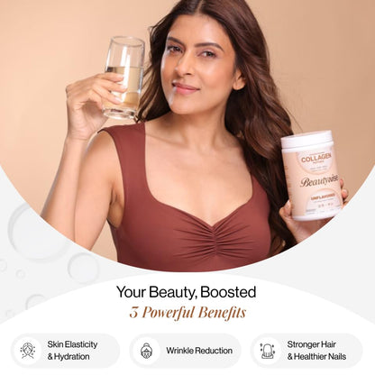 Beautywise Advanced Hydrolyzed Japanese Marine Collagen with Glutathione | For Radiance, Hydration, Youthful Skin | Fast-Absorbing 200gm, Clinically Proven | Skin, Hair & Nails | Unflovoured (25 Servings)